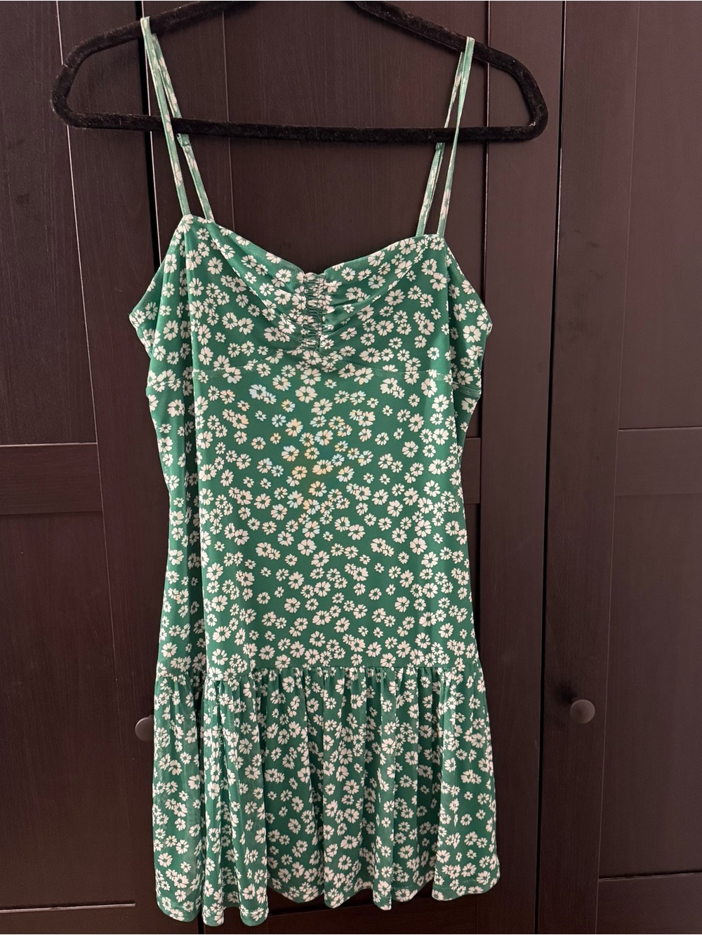Urban Outfitters Green Floral Spaghetti-Strap Mini Dress